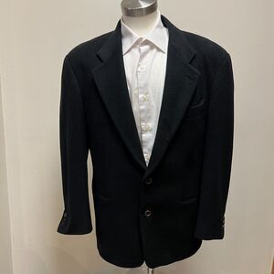 VTG HUGO BOSS Blazer Mens 42R Black Cashmere Wool 2 Button Germany Surgeons Cuff